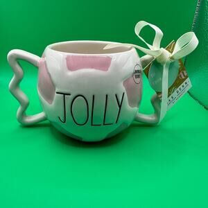 Rae Dunn / Jolly / Candy Cane / Peppermint Swirl mug / pink and white /NWT
